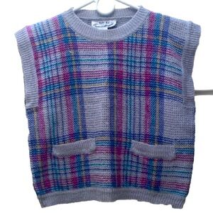 THE BAY CLUB | Vintage 90’s Plaid Knit Short Sleeve Pullover Sweater Large